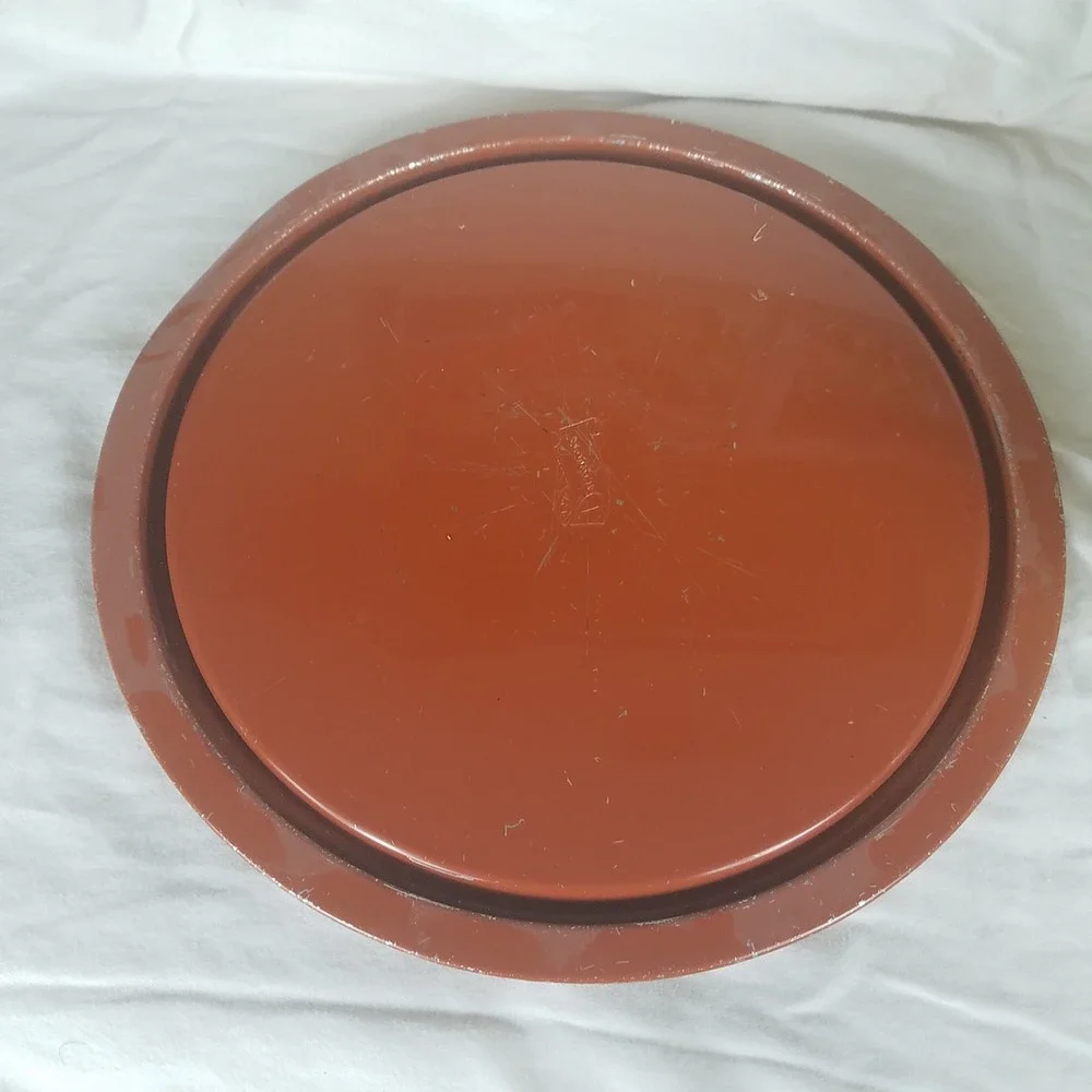 Decorware Metal Cake Carrier Vintage Round Orange Cream Tin Retro Kitchen Good